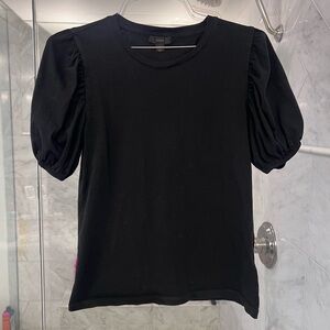 JCrew Black Puff Sleeve Crewneck Top
